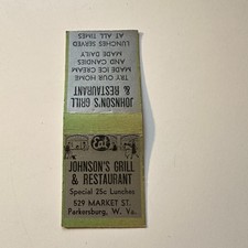 Johson's Grill & Restaurant Parkersburg W. VA Vintage Matchbook Cover 4MB121-5 picture