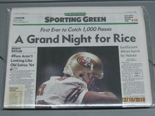 Jerry Rice 1,000 Career Catches Collectible Newspaper picture