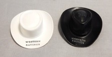 2 Vintage Western Savings Advertising Plastic Cowboy Hats Pencil Sharpeners picture