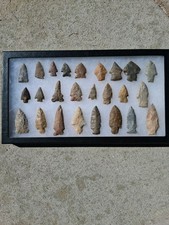 Native American Artifact 14x8 Framed lot of 25 Midwest points picture