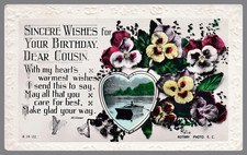 Vintage 1910s RPPC Birthday Cousin Pansy Flowers Rotary Photo Postcard -1073 picture