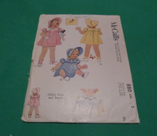 VTG 1940s McCalls Sewing Pattern 880 Infant Toddler Girls Dress & Bonnet Size 1 picture