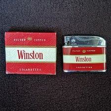 VTG Winston Zenith Flat Advertising Cigarette Lighter with Original Box Japan picture