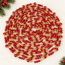 Vintage 1990s Red Gold Bead Christmas Garland 20 Ft Gold Filigree Mercury Style picture