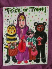 Vintage Style Halloween Greeting Card - Cute Trick or Treaters - Handmade picture