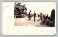 Men Working on Large Steam Engine Farm Tractor South Dakota Postcard RPPC c1915 picture