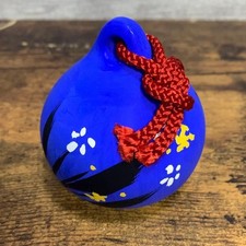 Showa Retro Handmade Ceramic Bell,Vivid Blue Floral Pattern,Travel Souvenir picture