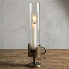 Hurricane Candle Holder Cast Iron Base Glass Shade Vintage Style Taper Candle picture