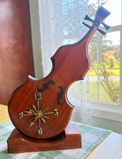 Vintage Handcrafted Wooden Violin Cello Mantel Clock Musical Novelty Decor 14