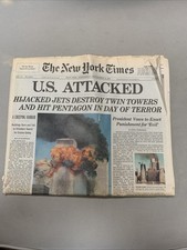 U.S. ATTACKED New York Times NYT Newspaper 9 11 01, September 12, 2001 picture