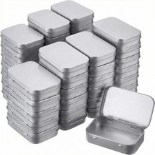 Hotop 120 Pack Small Metal Rectangular Hinged Tin Box Silver picture
