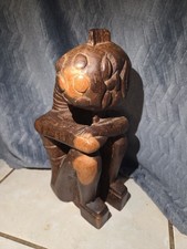 Vintage African Hand Carved Wood Seated Figure Sculpture 13.5