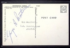 Jacksonville skyline night Postcard Autographed by George Armistead Smathers picture