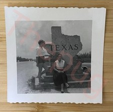 Vintage 1957 Snapshot Photo Women Texas State Shape Stone Monument Welcome Sign picture