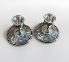 Danforth Fine Handcrafted Pewter 2 Leaf Pressed Candleholders Nice 3”x3” NEW picture