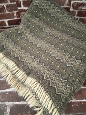 Vintage 70s Amana Woolen Mills Wool Lap Car Blanket Fringe 44X46 Fringe Thick picture