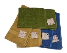 VTG 70s NOS Bath Hand Towel 5pc Set Avocado Gold Blue 45 x 25