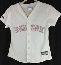 Boston Red Sox MLB Majestic Women's White Pink Button Jersey L picture