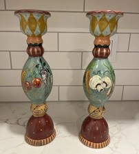 Vintage Tracy Porter 14 Candlesticks Hand Painted Vegetable Harvest Set of 2 EUC picture