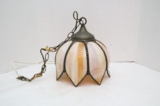 Vintage MCM Carmel Slag Glass Hanging TULIP Pendant Swag Lamp Pendant Fixture- picture
