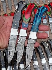 LOT of 50pcs Damascus Steel Hunting Folding Knives, Pocket Knives W/Sheaths USA picture