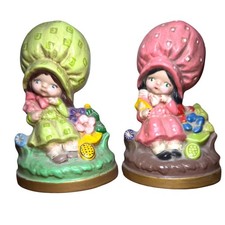 Vintage Ceramic Girl Figurines Holly Hobby Style Retro Kitsch Set of 2 picture