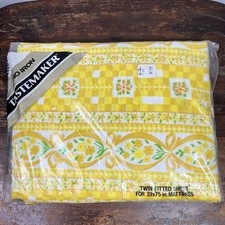 Vintage Tastemaker By Mohawk No Iron Muslin Twin Fitted Sheet New Yellow Floral picture