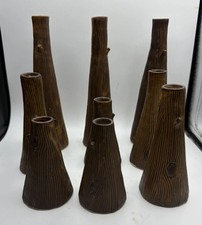 Vintage Faux Bois Ceramic Tree Trunk Candle Holders Set of 9 Graduated MCM picture