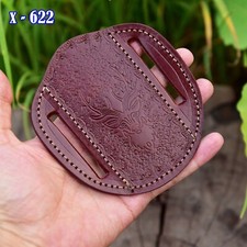 GENUINE LEATHER DEER ENGRAVED PANCAKE Folding Knife Outdoor Tool Sheath Holster picture