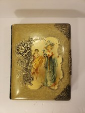 Antique Victorian Photo Album Empty Celluloid Silver Rose Ladies Blue Velvet 10