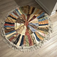 Handmade 58 inch round patchwork floor pillow covers with 6 inch fringe picture