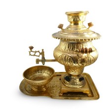For Parts Samovar Persian Safavieh Vintage Gold plated Electric Tea Serving Rare picture