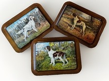 3 VTG Ole Larsen Hunting Dogs Metal Tray American Can Co. Irish Setter Pointer picture