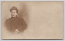 RPPC Real Photo Postcard Man Bowler Hat c1906 Chicago Postmark Antique picture
