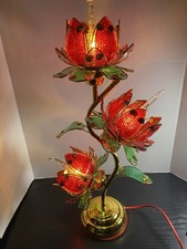 Rare Red lotus Table lamp vintage Large Size Hollywood Regency And 2 Lotus Lamps picture