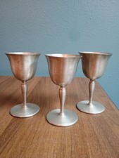 Vintage AITA Italy Genuine Pewter Wine Goblets Cordial Chalices Set of 3 Mark picture