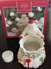 Lenox Santa Holiday Votive Holder Tealight Porcelain Holly Gold Trim W/ BOX -NEW picture