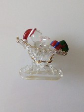 Hand Blown Spun Glass Santa in Sleigh Presents Christmas Figurine Gold Trim picture