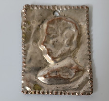Antique Ex Voto Silver Metal Small Embossed Repoussé Design of a Head of Wisdom picture