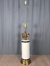 Patriotic Federal Bald Eagle table lamp, brass white gold ceramic column 38