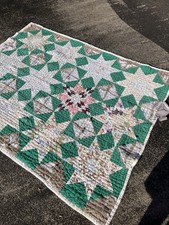 Vintage Mcm Interlocking Lone Star Cutter Quilt Farmhouse Crinkled Cotton picture