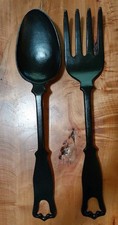 Vintage MCM Black Cast Iron Wall Decorative Fork & Spoon EMIG 1297 20