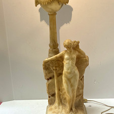 Rare Antique G. Mascagni Italian Alabaster Figural Lamp Nude Maiden Fountain 21 picture