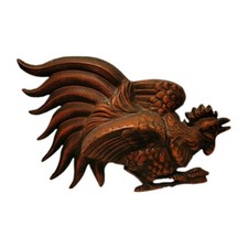 Vtg Red & Black Painted Metal Rooster Wall Plaque Marked HODA Fighting Rooster picture