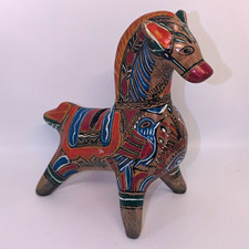 Vintage Hand-Painted Multicolor Ceramic Horse Figurine Coin Bank Funky Folk Art picture