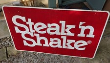 HUGE STEAK N SHAKE METAL INTERSTATE ROAD ADVERTISING SIGN 5'X3' VTG BURGERS RARE picture