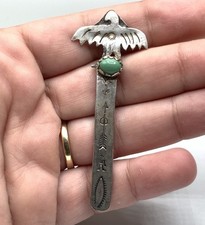 Navajo Native Old Pawn Handmade Sterling Silver Turquoise Eagle Small Bookmark picture