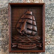 Vintage Mid-Century 3D Wood Carved Ship