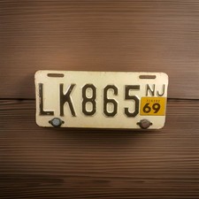 Vintage 1969 New Jersey Motorcycle License Plate LK865 Original NJ 69 Sticker picture