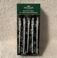 Vintage Kurt Adler Glass Clear Icicle Christmas Ornaments 5.25” Lot Of 13 In Box picture